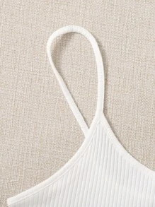 Muchica Letter and Tower Print Rib-knit Cami Top - White - View 5