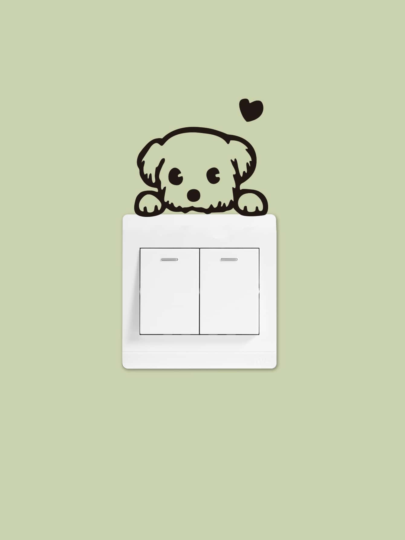 Dog Print Light Switch Sticker, Black Cartoon Removable Self Adhesive Switch Wall Decal For Home Decor,Stickers,Wall Decal, Vinyl Decal For Home Decorations,Spring Decoration Items Refresh Your Home,Rama Decoration Stickers Gifts Birthday Graduation