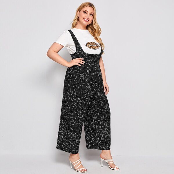 

Plus Polka Dot Suspender Jumpsuit, Black