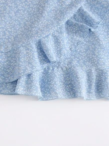 SHEIN Tween Girl Ruffle Trim Tie Side Allover Plant Cami Dress - Baby Blue - View 3