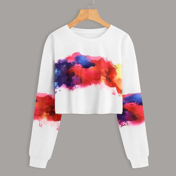 

Tie Dye Crop Sweatshirt, White