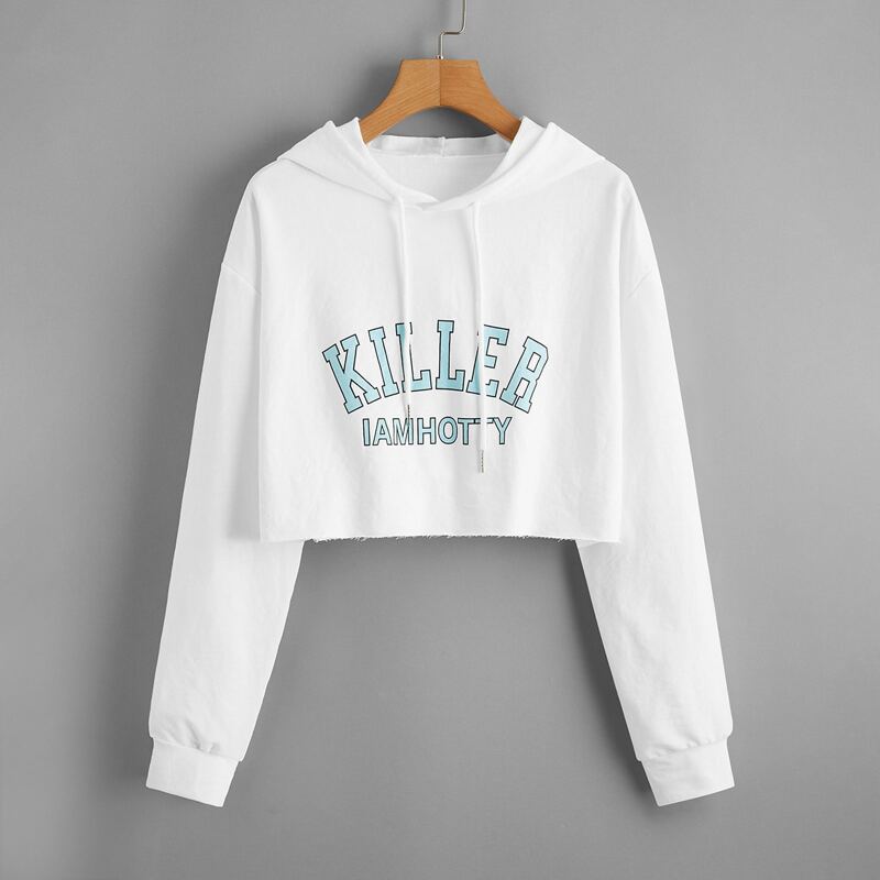 

Letter Graphic Drawstring Hooded Sweatshirt, White