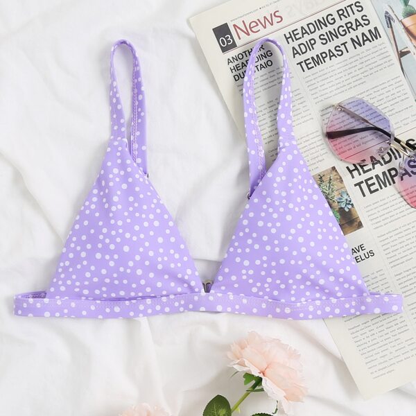 

Polka Dot Triangle Bikini Top, Pastel lilac purple