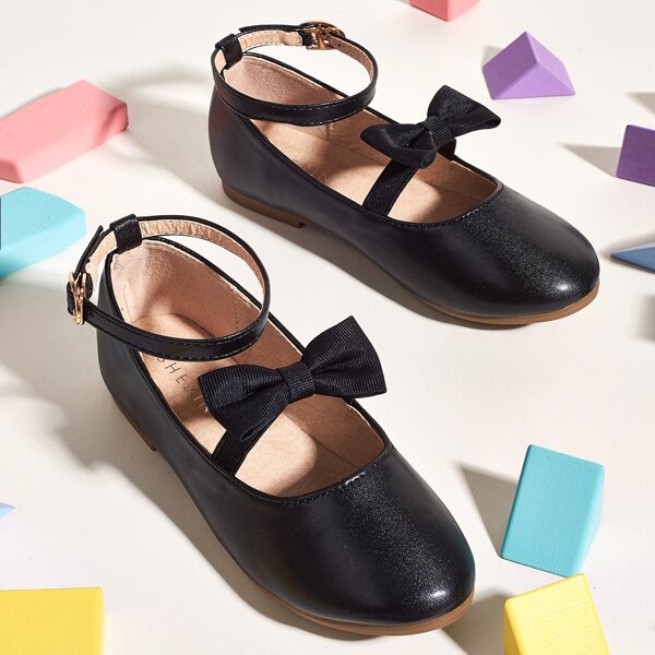

Toddler Girls Bow Decor Ankle Strap Flats, Black