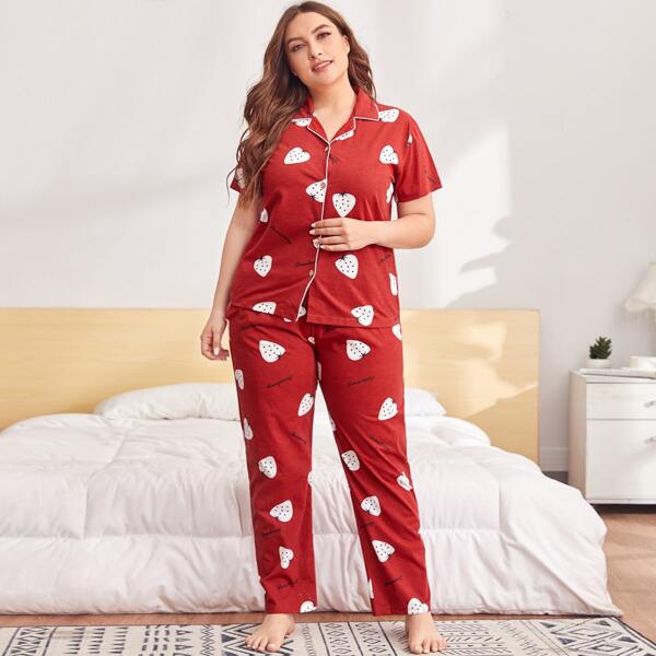

Plus Strawberry Print PJ Set, Red