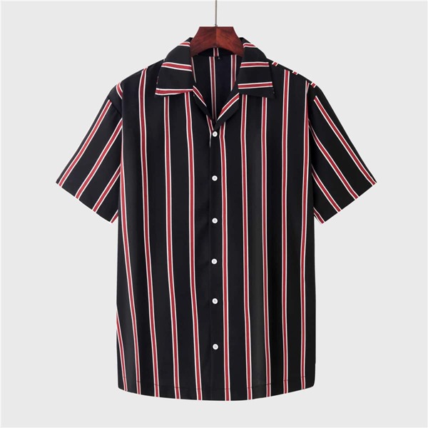

Men Striped Button Through Shirt, Black