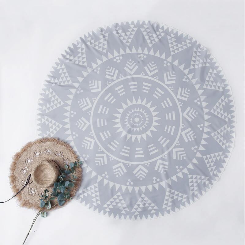 

Tribal & Geo Print Round Beach Blanket, Light grey