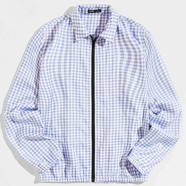 

Men Collared Zip Up Gingham Jacket, Multicolor