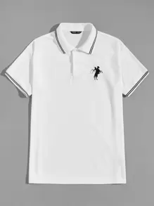 GENTILAND Men Embroidery Detail Striped Polo Shirt - White - View 1