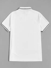 GENTILAND Men Embroidery Detail Striped Polo Shirt - White - View 2