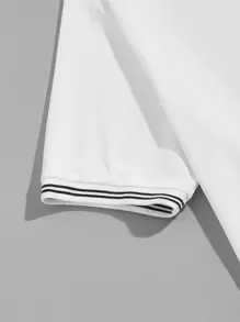 GENTILAND Men Embroidery Detail Striped Polo Shirt - White - View 3