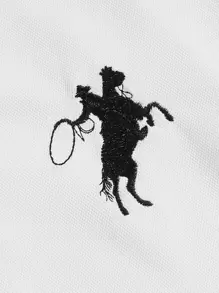 GENTILAND Men Embroidery Detail Striped Polo Shirt - White - View 4