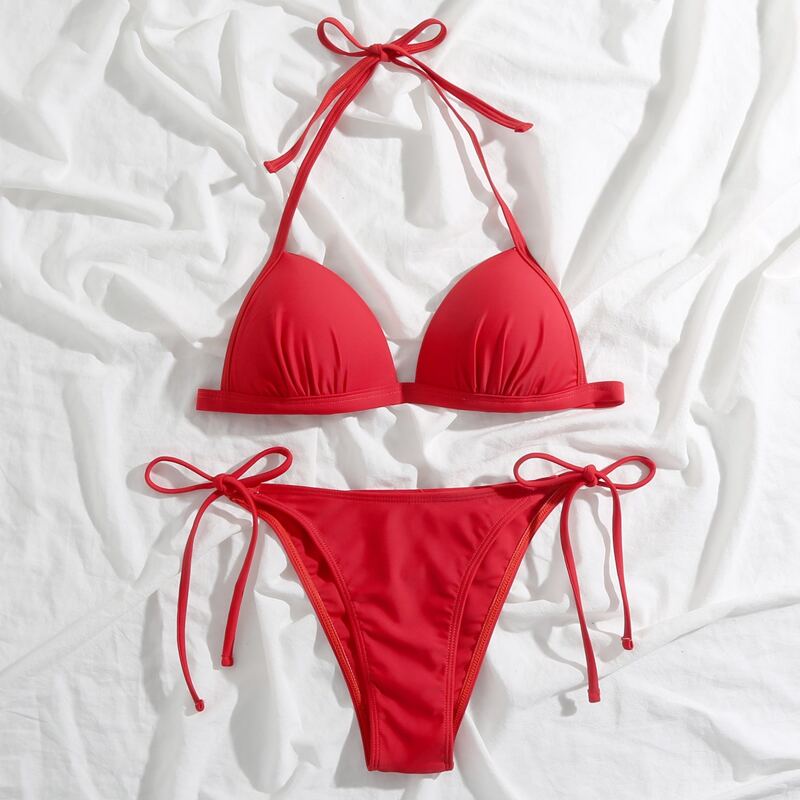 

Halter Triangle Tie Side Bikini Swimsuit, Red