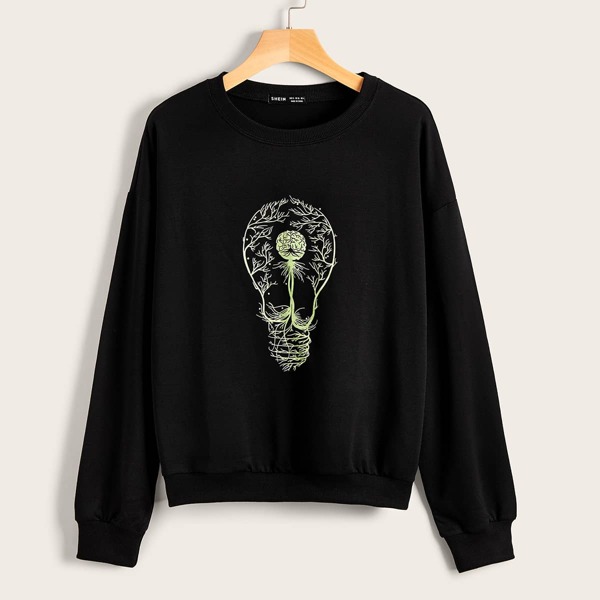 

Drop Shoulder Bulb Print Sweatshirt, Black