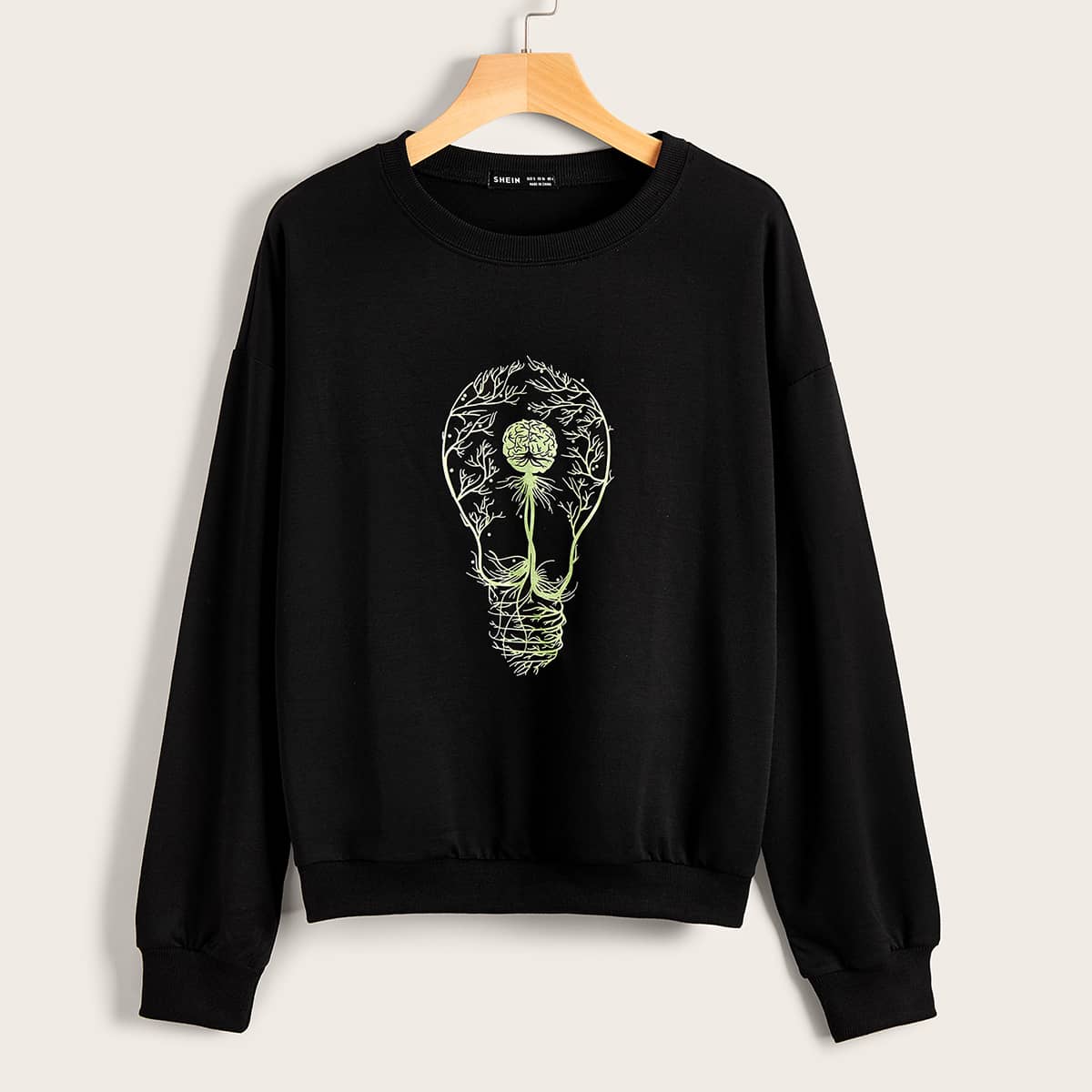 

Drop Shoulder Bulb Print Sweatshirt, Black