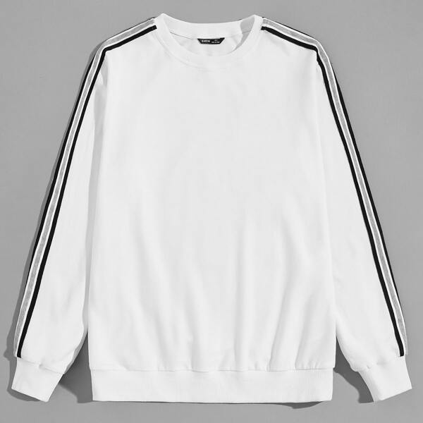 

Men Striped Tape Detail Pullover, White