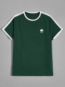 Manfinity VCAY Men Cotton Letter and Graphic Print Contrast Panel Shoulder Top - Dark Green - View 1