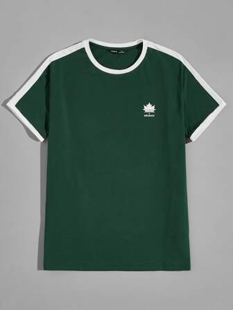 لباس علوي قطن طباعة رسوم بيانية وعبارة لوحة متباين كتف للرجال