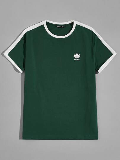 لباس علوي قطن طباعة رسوم بيانية وعبارة لوحة متباين كتف للرجال