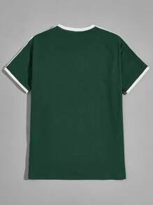 Manfinity VCAY Men Cotton Letter and Graphic Print Contrast Panel Shoulder Top - Dark Green - View 2