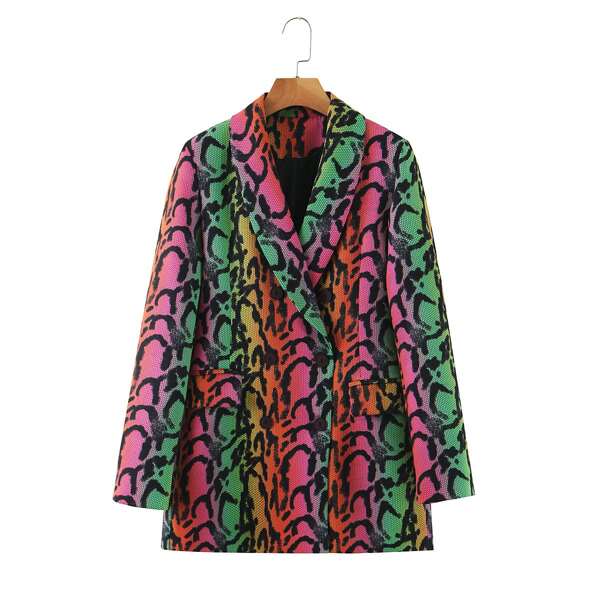 

Snakeskin Print Double Breasted Blazer, Multicolor