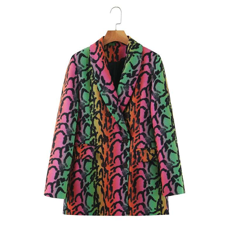 

Snakeskin Print Double Breasted Blazer, Multicolor