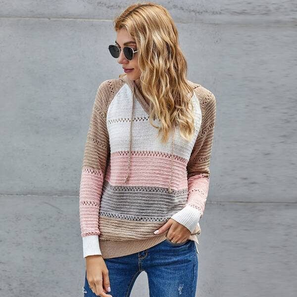 

Color-Block Drawstring Hooded Sweater, Multicolor