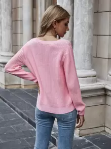 EMERY ROSE Solid Ribbed knit Jumper - Baby Pink - View 2