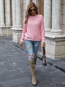 EMERY ROSE Solid Ribbed knit Jumper - Baby Pink - View 3