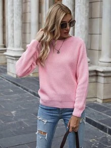EMERY ROSE Solid Ribbed knit Jumper - Baby Pink - View 4