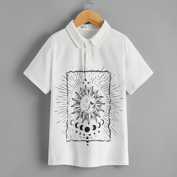 

Boys Graphic Print Polo Shirt, White