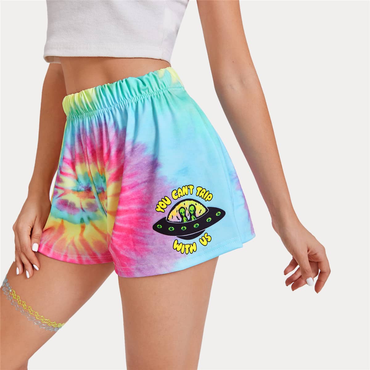 

Tie Dye Slogan Graphic Shorts, Multicolor