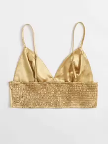 SHEIN Privé Shirred Back Satin Bralet Top - Gold - View 2