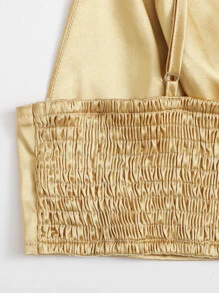 SHEIN Privé Shirred Back Satin Bralet Top - Gold - View 3