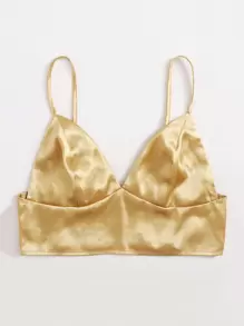 SHEIN Privé Shirred Back Satin Bralet Top - Gold - View 4