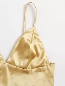 SHEIN Privé Shirred Back Satin Bralet Top - Gold - View 5