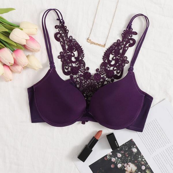 

Crochet Back Underwire Bra, Purple