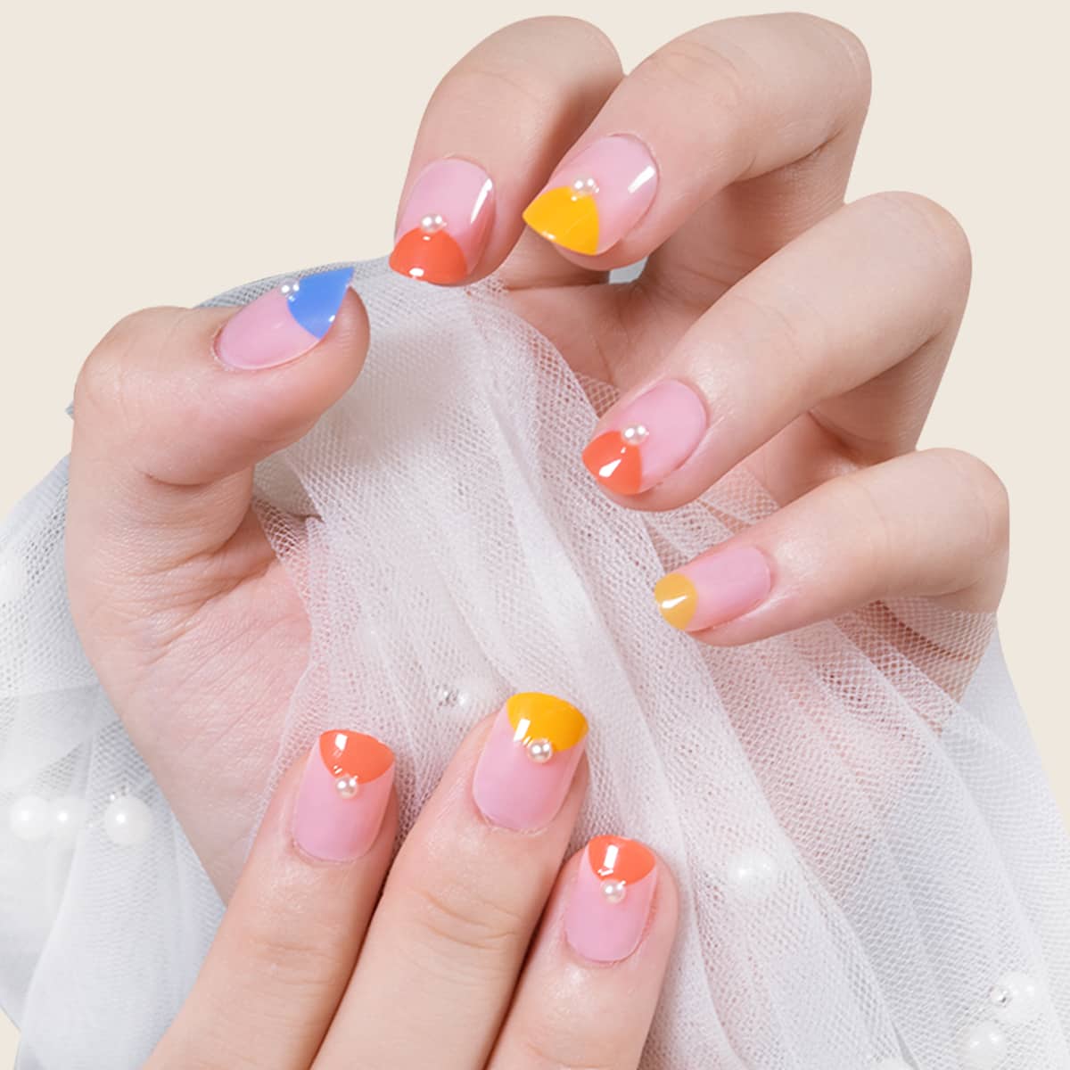 

24pcs False Nail & 1pc Nail File & 1sheet Tape, Multicolor