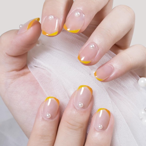 

24pcs Colorblock False Nail & 1pc Nail File & 1sheet Tape, Yellow