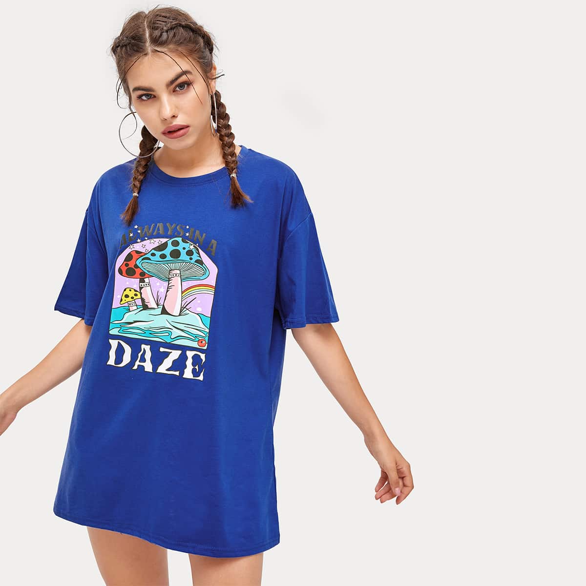 Mushroom Graphic Oversized Tee, Royal blue