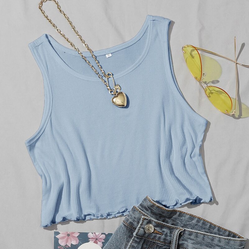 

Lettuce Trim Crop Tank, Baby blue