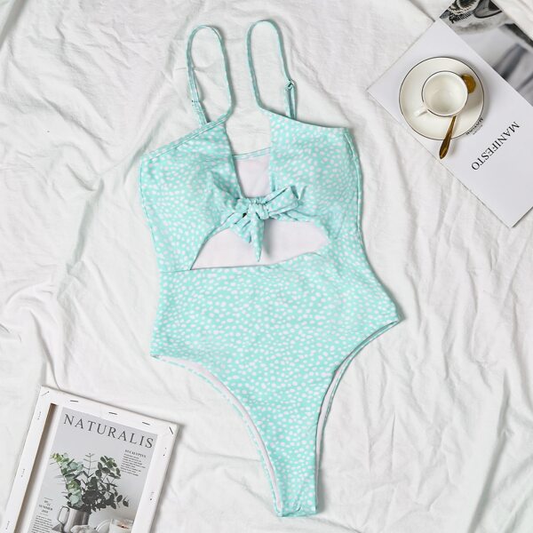

Dalmatian Cut-out Knot Front One Piece Swimsuit, Pastel mint green