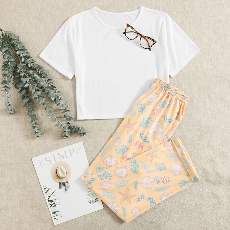 

Shell Print Pants PJ Set, Multicolor