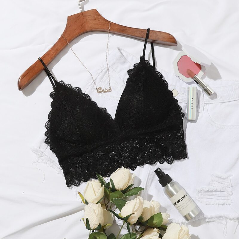 

Floral Lace Triangle Bralette, Black