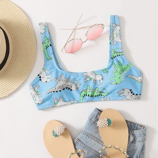 

Cartoon Dinosaur Bikini Top, Pastel baby blue