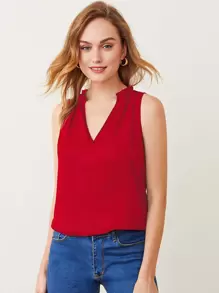 BizChic Top ribete fruncido de cuello V - Rojo - Ver 1