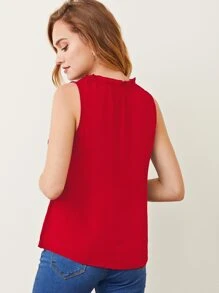 BizChic Top ribete fruncido de cuello V - Rojo - Ver 2
