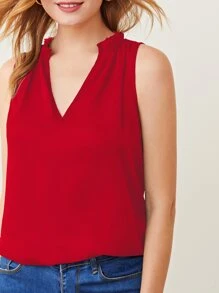 BizChic Top ribete fruncido de cuello V - Rojo - Ver 3