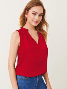 BizChic Top ribete fruncido de cuello V - Rojo - Ver 4