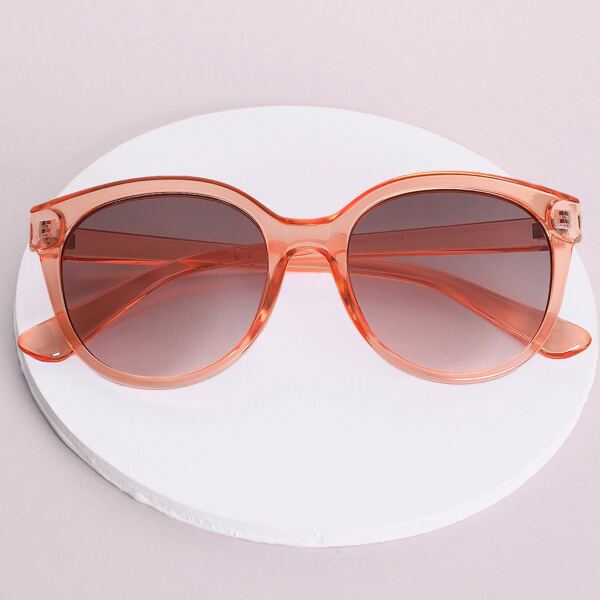 

Large Slight Cat Eye Clear Round Sunglasses, Orange